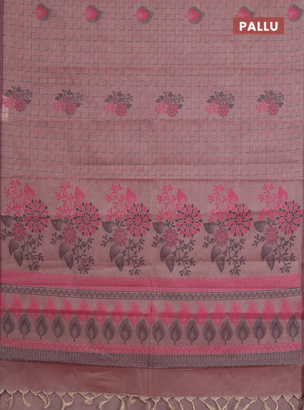 Nithyam cotton saree pastel brown with allover thread weaves and simple border