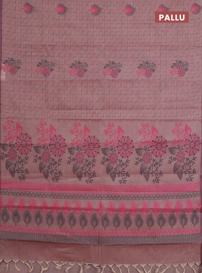 Nithyam cotton saree pastel brown with allover thread weaves and simple border