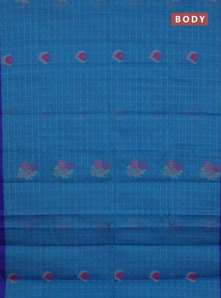 Nithyam cotton saree teal blue and violet with allover thread weaves and simple border