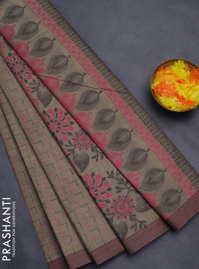 Nithyam cotton saree grey with allover thread weaves and simple border