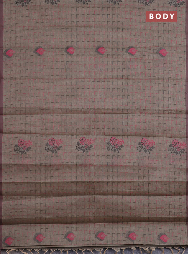 Nithyam cotton saree grey with allover thread weaves and simple border