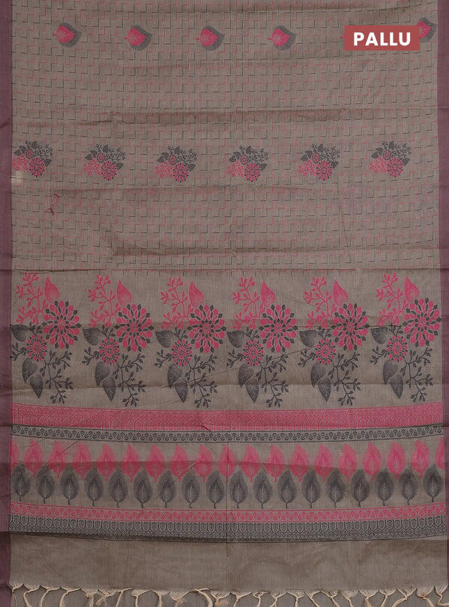 Nithyam cotton saree grey with allover thread weaves and simple border