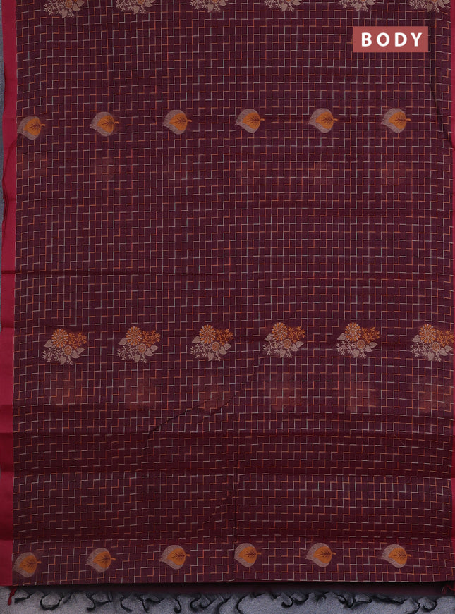 Nithyam cotton saree maroon with allover thread weaves and simple border