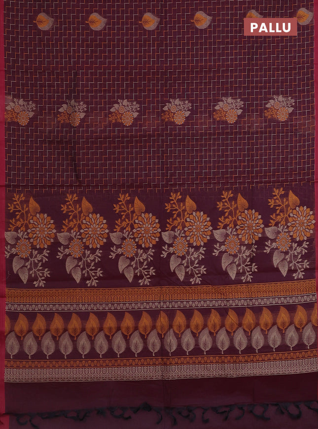 Nithyam cotton saree maroon with allover thread weaves and simple border