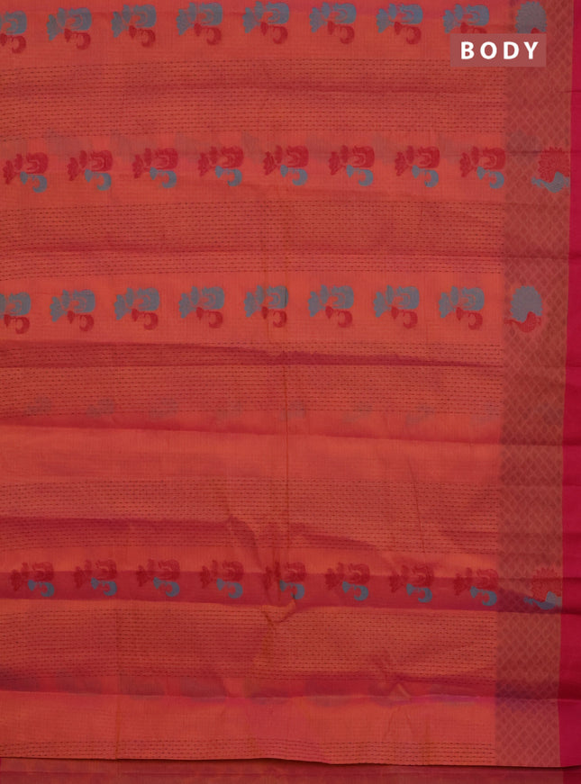 Nithyam cotton saree dual shade of pink and pink with allover thread weaves and simple border