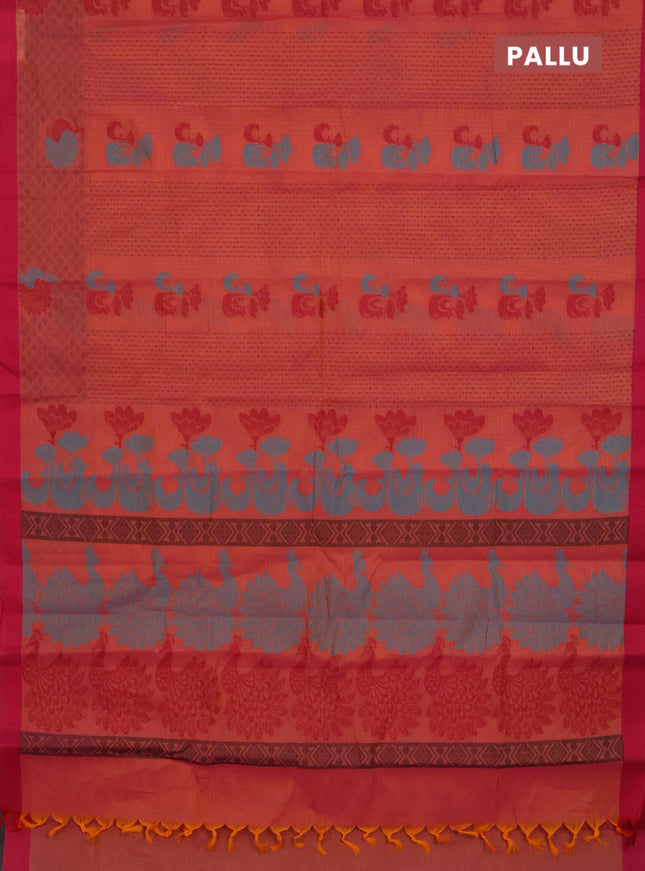 Nithyam cotton saree dual shade of pink and pink with allover thread weaves and simple border