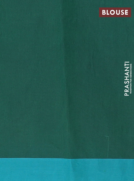 Nithyam cotton saree green and teal blue with allover thread weaves and simple border