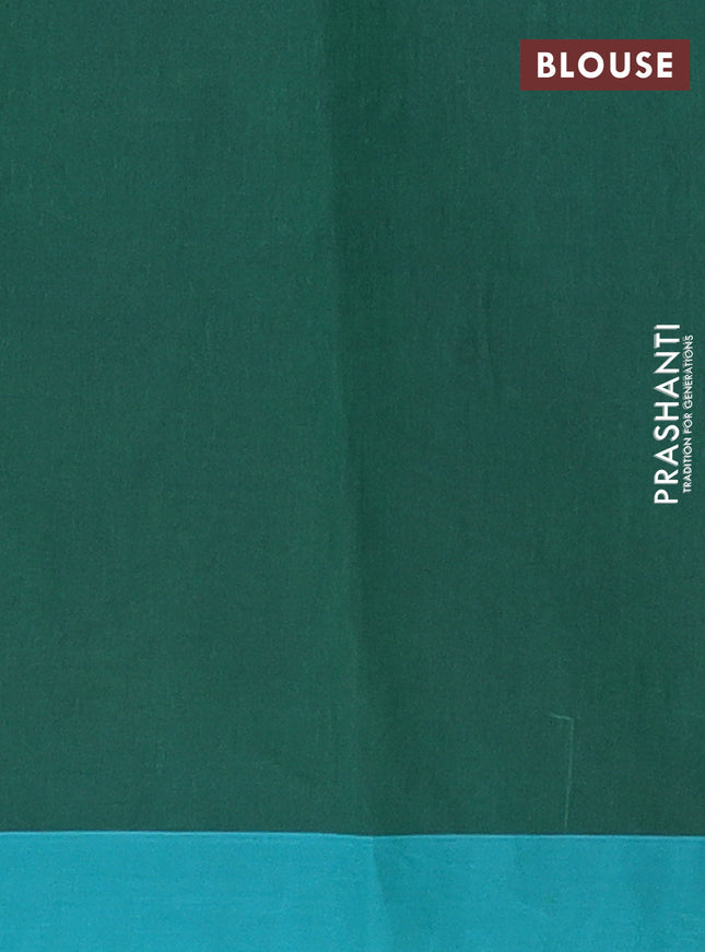 Nithyam cotton saree green and teal blue with allover thread weaves and simple border