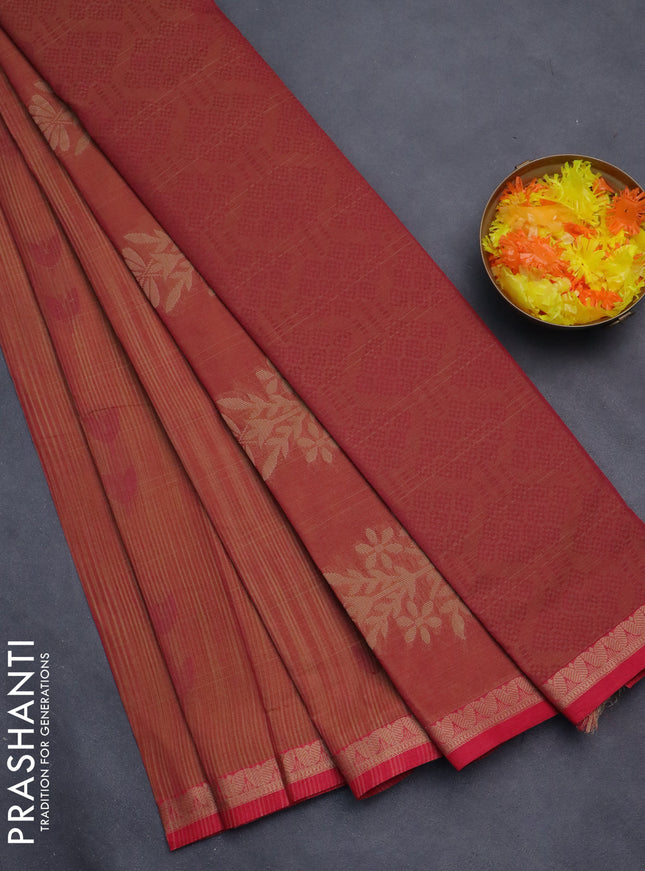 Nithyam cotton saree maroon and red with thread woven buttas and thread woven border