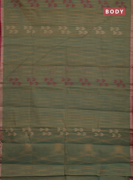Nithyam cotton saree green shade and maroon with thread woven buttas and thread woven border