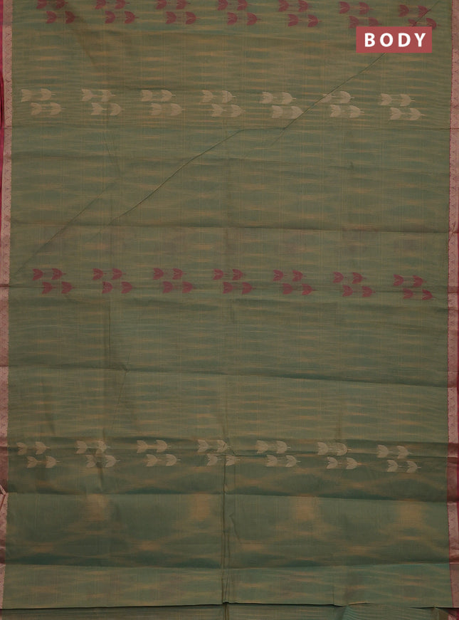 Nithyam cotton saree green shade and maroon with thread woven buttas and thread woven border