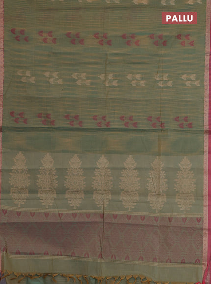 Nithyam cotton saree green shade and maroon with thread woven buttas and thread woven border