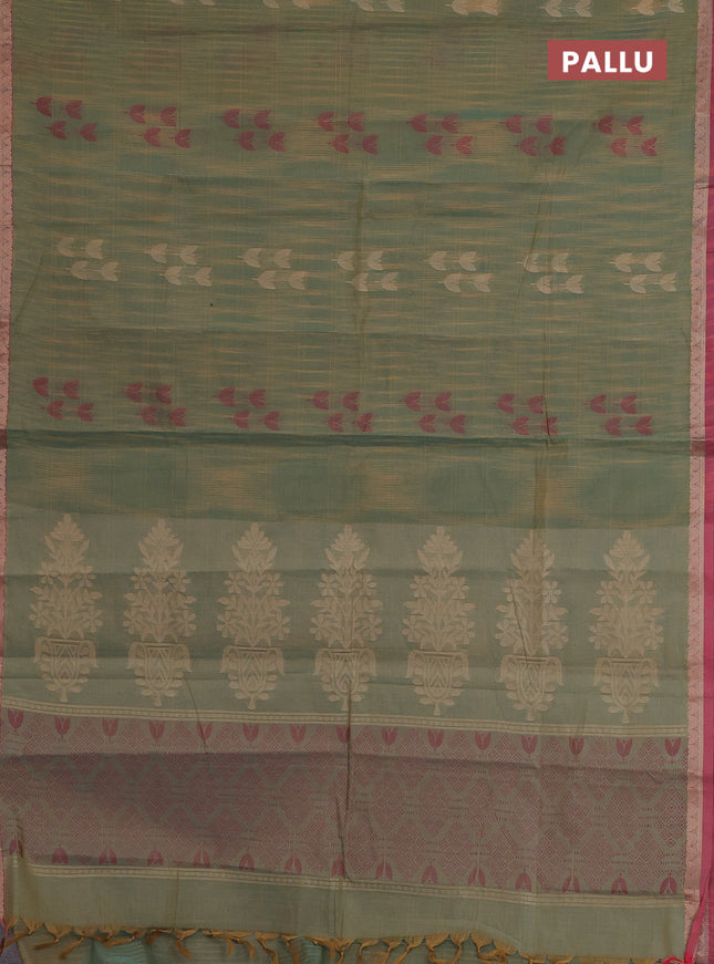 Nithyam cotton saree green shade and maroon with thread woven buttas and thread woven border