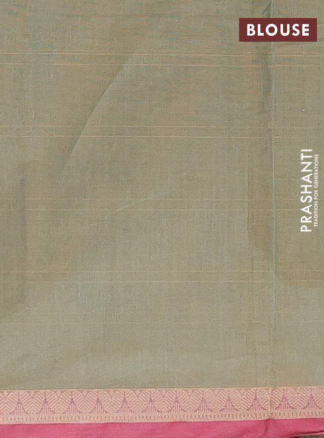 Nithyam cotton saree green shade and maroon with thread woven buttas and thread woven border