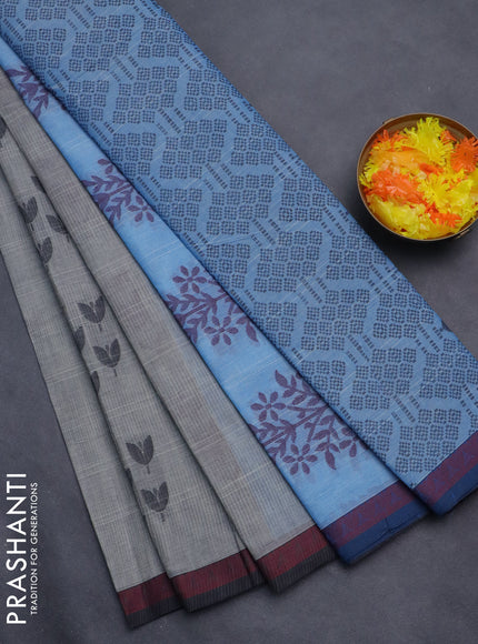 Nithyam cotton saree grey and black with thread woven buttas and thread woven border