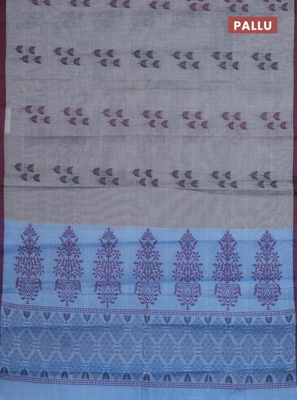 Nithyam cotton saree grey and black with thread woven buttas and thread woven border