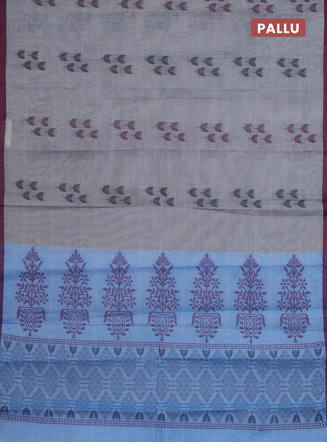 Nithyam cotton saree grey and black with thread woven buttas and thread woven border