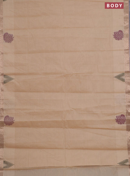 Nithyam cotton saree sandal with allover thread stripe pattern and zari woven border