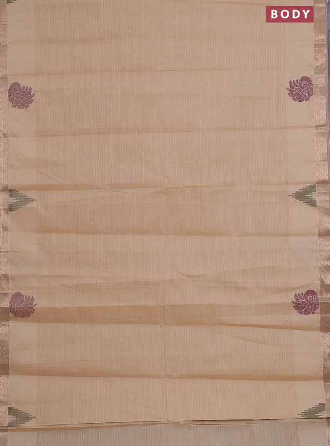 Nithyam cotton saree sandal with allover thread stripe pattern and zari woven border