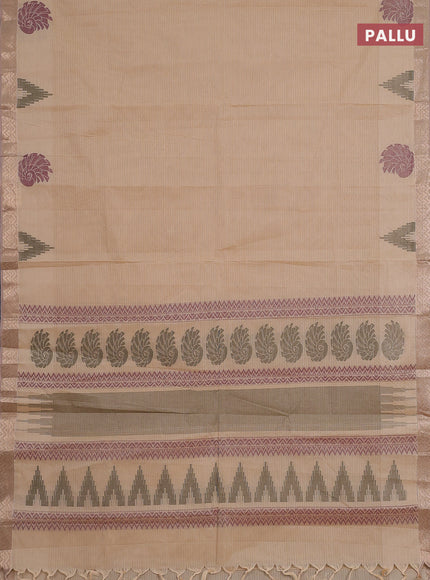 Nithyam cotton saree sandal with allover thread stripe pattern and zari woven border