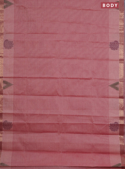 Nithyam cotton saree pastel maroon with allover thread stripe pattern and zari woven border