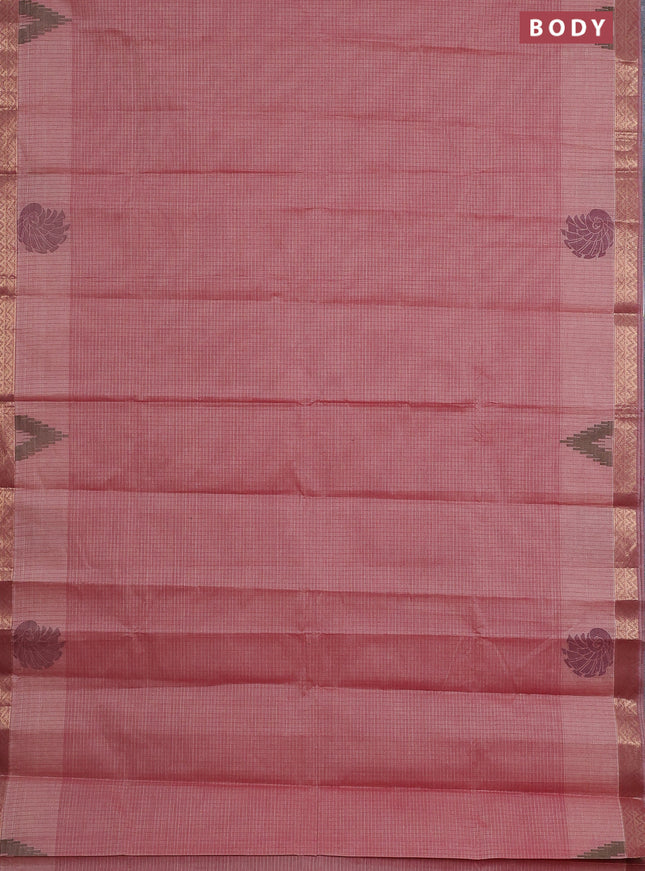 Nithyam cotton saree pastel maroon with allover thread stripe pattern and zari woven border