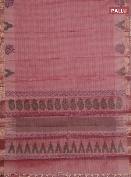 Nithyam cotton saree pastel maroon with allover thread stripe pattern and zari woven border