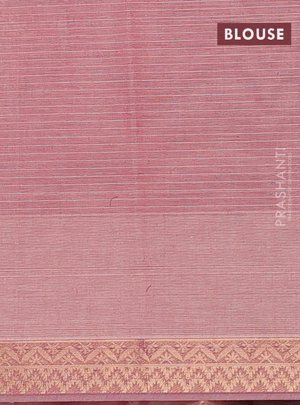 Nithyam cotton saree pastel maroon with allover thread stripe pattern and zari woven border