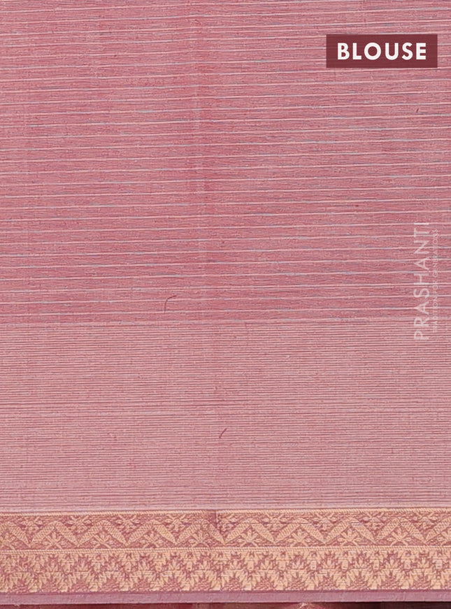 Nithyam cotton saree pastel maroon with allover thread stripe pattern and zari woven border