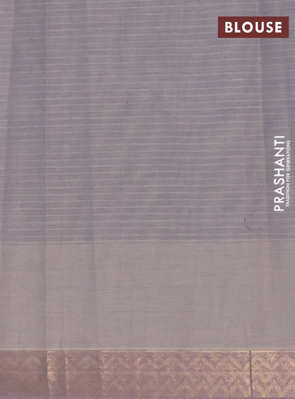 Nithyam cotton saree grey and pastel brown with allover thread stripe pattern and zari woven border
