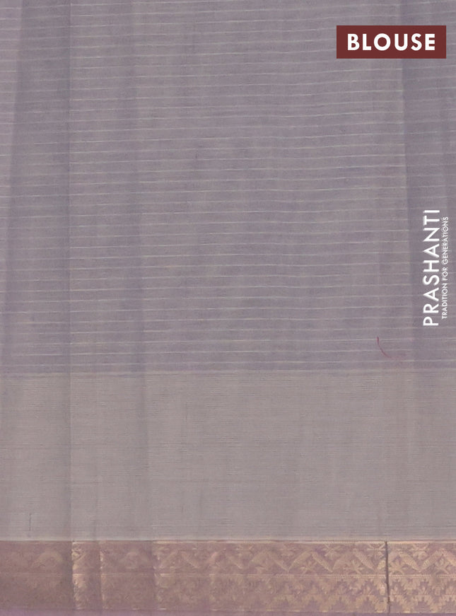 Nithyam cotton saree grey and pastel brown with allover thread stripe pattern and zari woven border