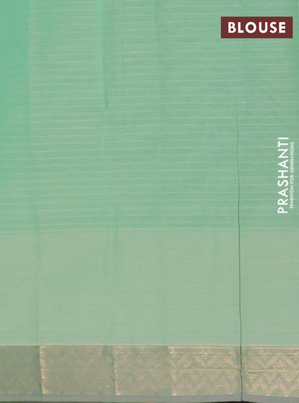 Nithyam cotton saree teal green shade and grey shade with allover thread stripe pattern and zari woven border