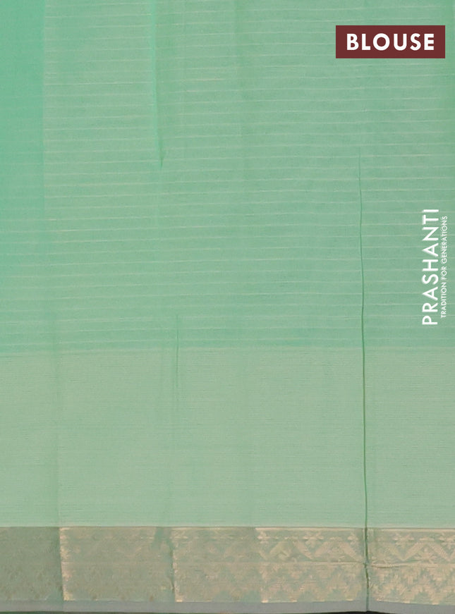 Nithyam cotton saree teal green shade and grey shade with allover thread stripe pattern and zari woven border