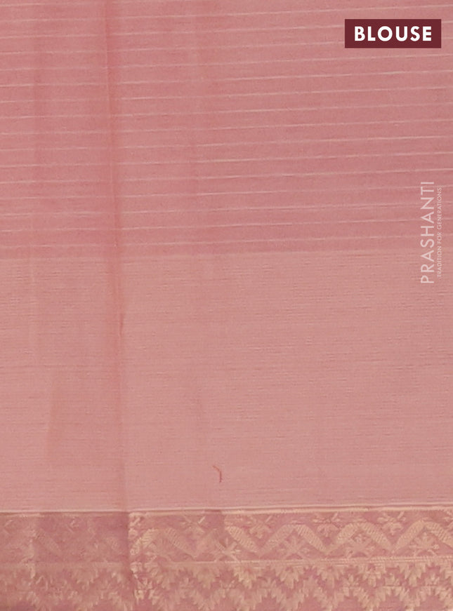 Nithyam cotton saree pastel peach pink with allover thread stripe pattern and zari woven border