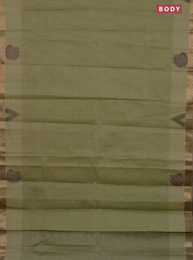 Nithyam cotton saree pastel green with allover thread stripe pattern and zari woven border