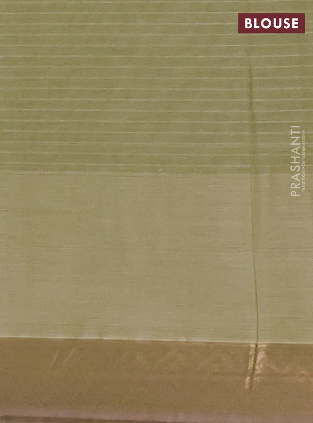 Nithyam cotton saree pastel green with allover thread stripe pattern and zari woven border