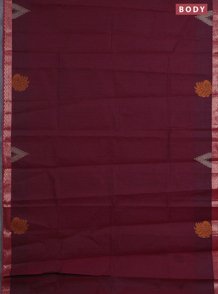 Nithyam cotton saree maroon with allover thread stripe pattern and zari woven border