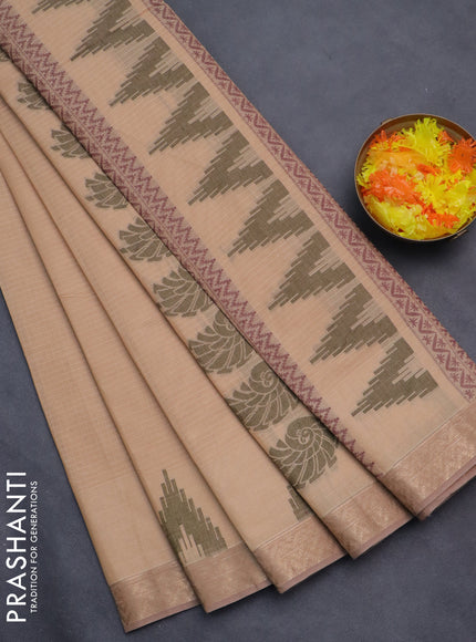 Nithyam cotton saree sandal with self emboss and zari woven border