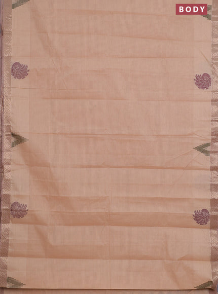 Nithyam cotton saree sandal with self emboss and zari woven border