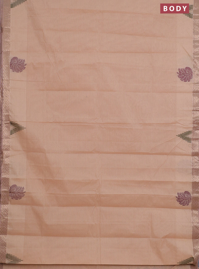 Nithyam cotton saree sandal with self emboss and zari woven border