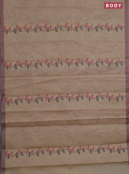 Nithyam cotton saree beige with allover thread weaves and simple border