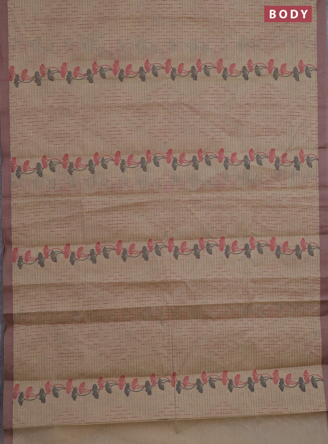 Nithyam cotton saree beige with allover thread weaves and simple border