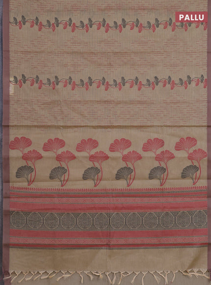 Nithyam cotton saree beige with allover thread weaves and simple border