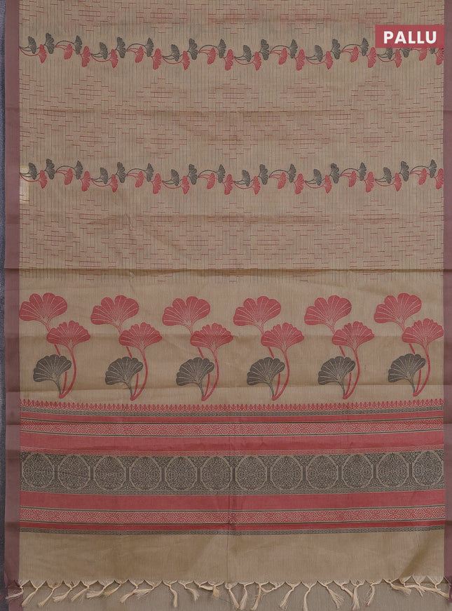 Nithyam cotton saree beige with allover thread weaves and simple border