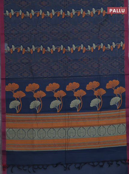 Nithyam cotton saree peacock blue and maroon with allover thread weaves and simple border