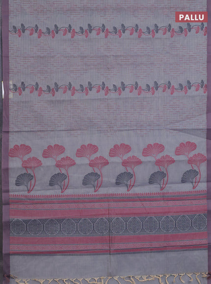 Nithyam cotton saree grey with allover thread weaves and simple border