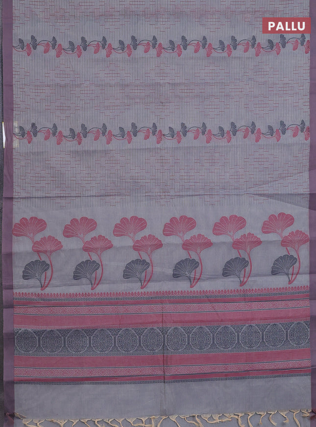 Nithyam cotton saree grey with allover thread weaves and simple border