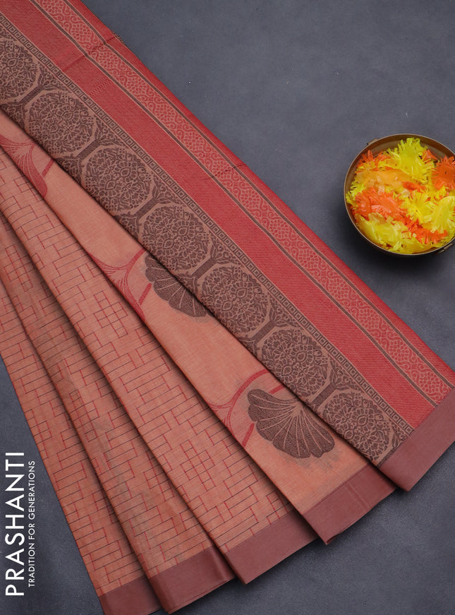 Nithyam cotton saree peach shade with allover thread weaves and simple border