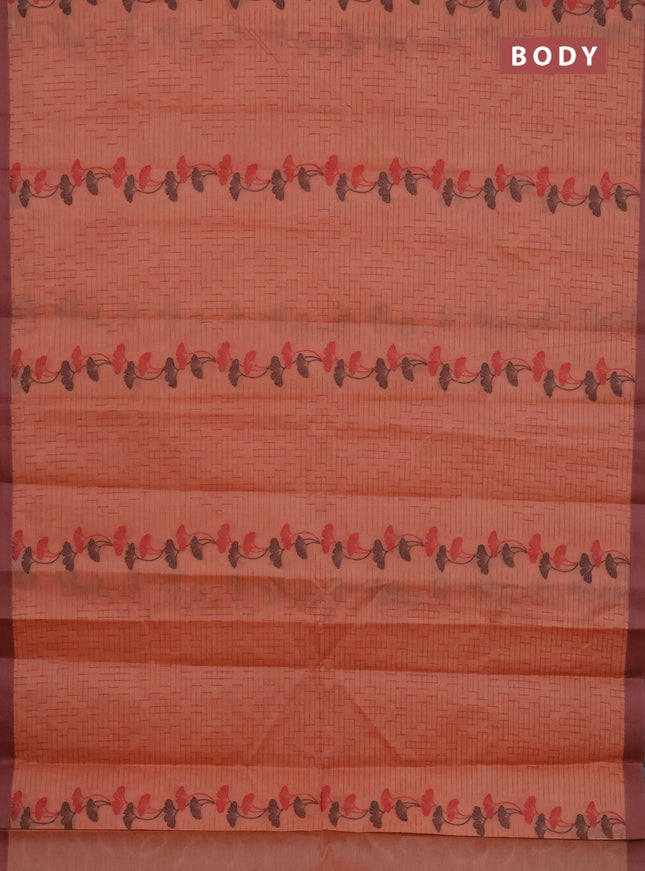Nithyam cotton saree peach shade with allover thread weaves and simple border