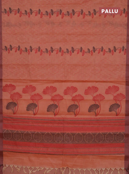 Nithyam cotton saree peach shade with allover thread weaves and simple border